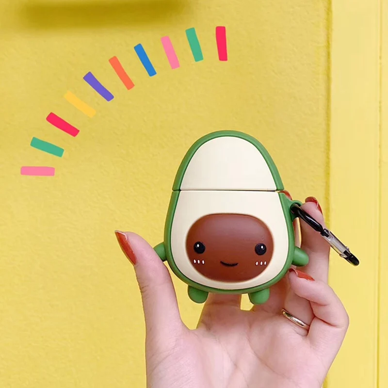 Чехол для наушников Avocado для Apple Airpods 1 2 милый 3D мультфильм авокадо 3D Беспроводная bluetooth-гарнитура силиконовый чехол с крюком