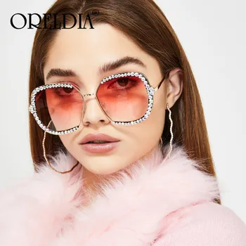 

Diamond Rhinestone Sunglasses Women Men Luxury Crystal Sun Glasses Clear Lens Oversized Frame Square Sun Glasses Vintage Shades