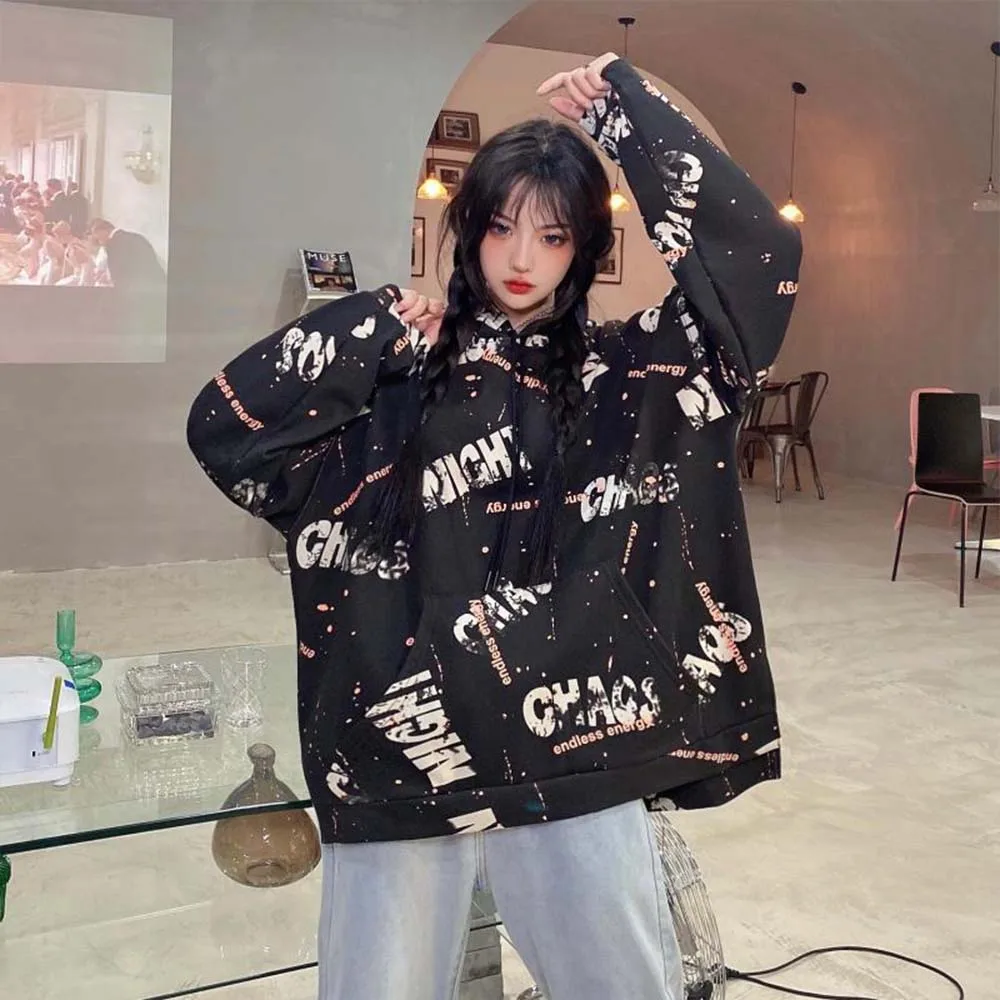 

Oversize Women Hoodies 2020 4XL Plus Size Cotton Vintage Graffiti Printed Long Sleeve Sweatshirts Female Loose Casual Black Tops