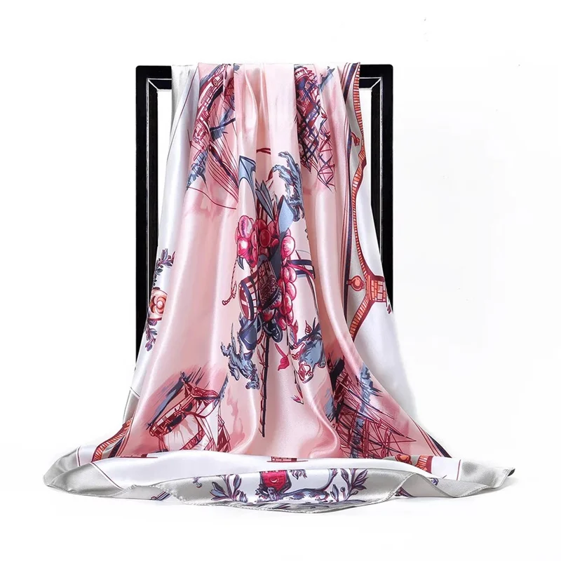 Модный платок шарфы для женщин цветочный принт атласный шелковый шарф Хиджаб Женский 90x90 см квадратный платок шарф на голову для дам - Цвет: 15