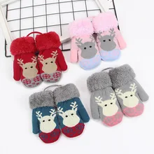 1 пара рождественских перчаток для малышей, детей, зимняя бархатная трикотажная варежки с рисунком оленя, перчатки для мальчиков и девочек, детские уличные детские перчатки