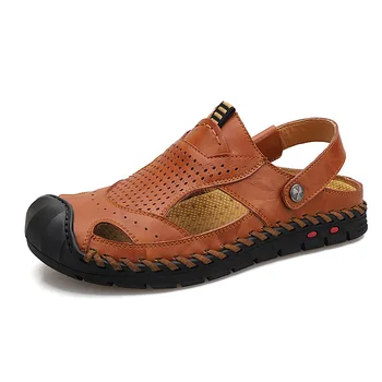 

Sandalias Para Hombre Genuine Leather Handmade Sewing Closed Toe Casual Sandal Man Shoes Summer