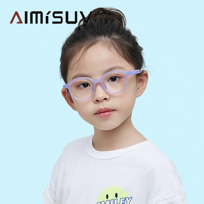 

Fashion Blue Light Glasses Kids Girl 2020 Round Purple TR90 Flexible Silicone Optics Frame Boy Computer Glasses Children's UV400