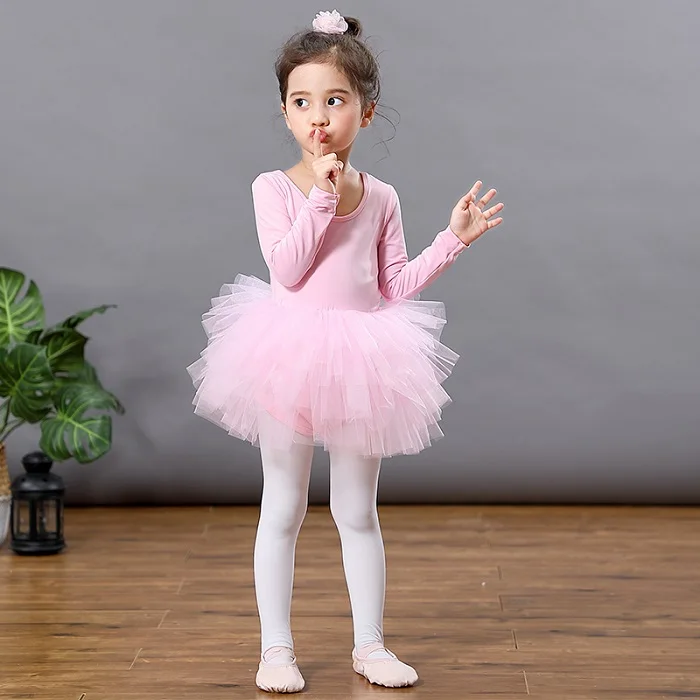 Детское балетное платье-пачка; модные вечерние платья с длинными рукавами для девочек; платье для танцев и выступлений для От 2 до 9 лет детей - Цвет: pink