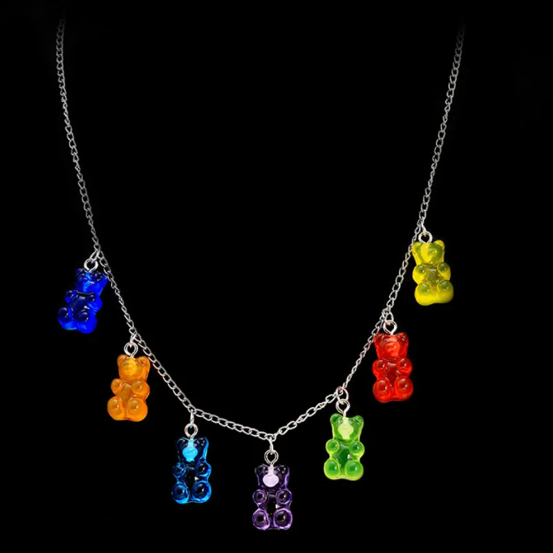 Necklace Rainbow Womens Accessories Jelly Bear Girls Resin for Cool Punk Hip-Hop 7-Color