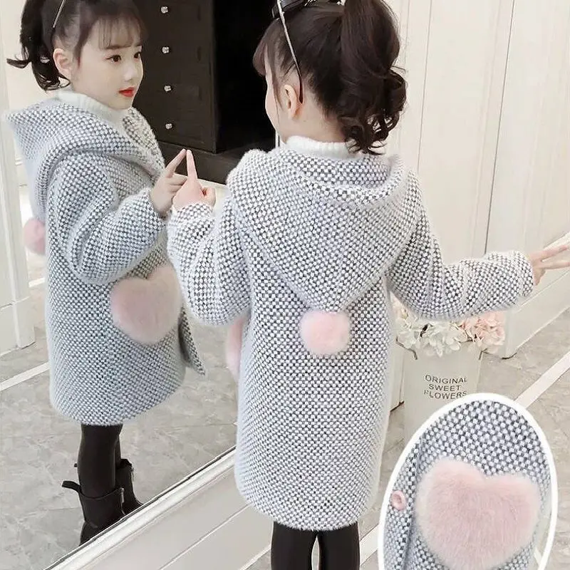 Girls winter coat girls outerwear New Winter Sweater Cotton Kid Outerwear clothes toddler children casual turn-down collar plaid wool Coat for girls clothing