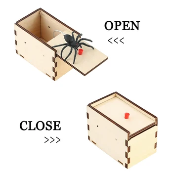 

BalleenShiny Spoof spider wooden Surprise box Hot Sale 1 pc Scare Box Practical Joke April Fool's Day gift mini Kids Funny Gift