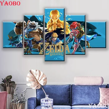 

5d diy full square drill diamond painting round Legend of Zelda cross stitch diamond mosaic diamond embroidery 5piece,wall decor