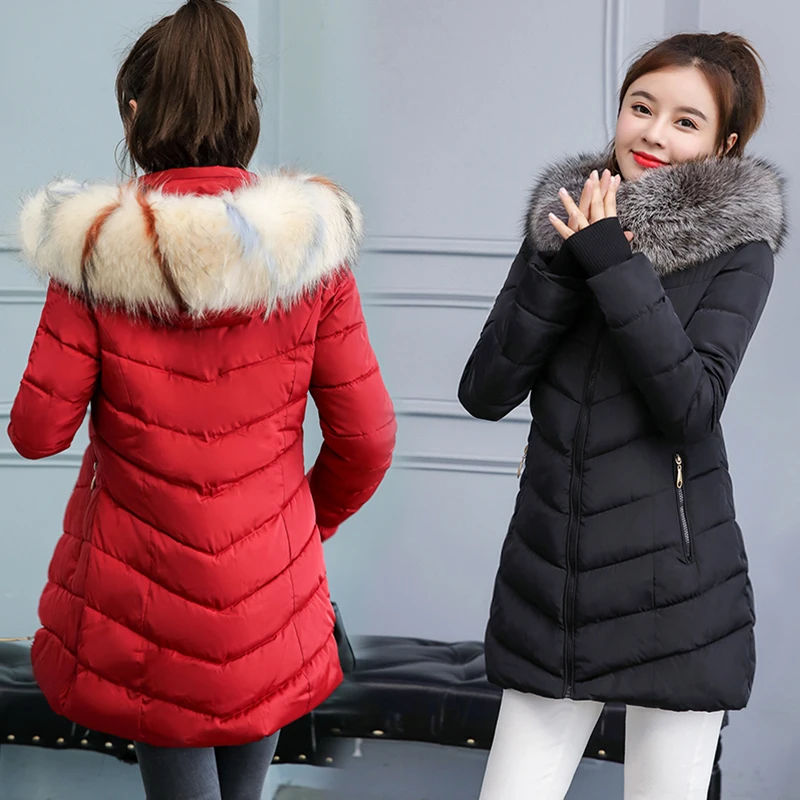 

Brand winter jacket women cotton padded down jacket winter female long coat with hood parkas woman 2019 faux fur snow coat mujer