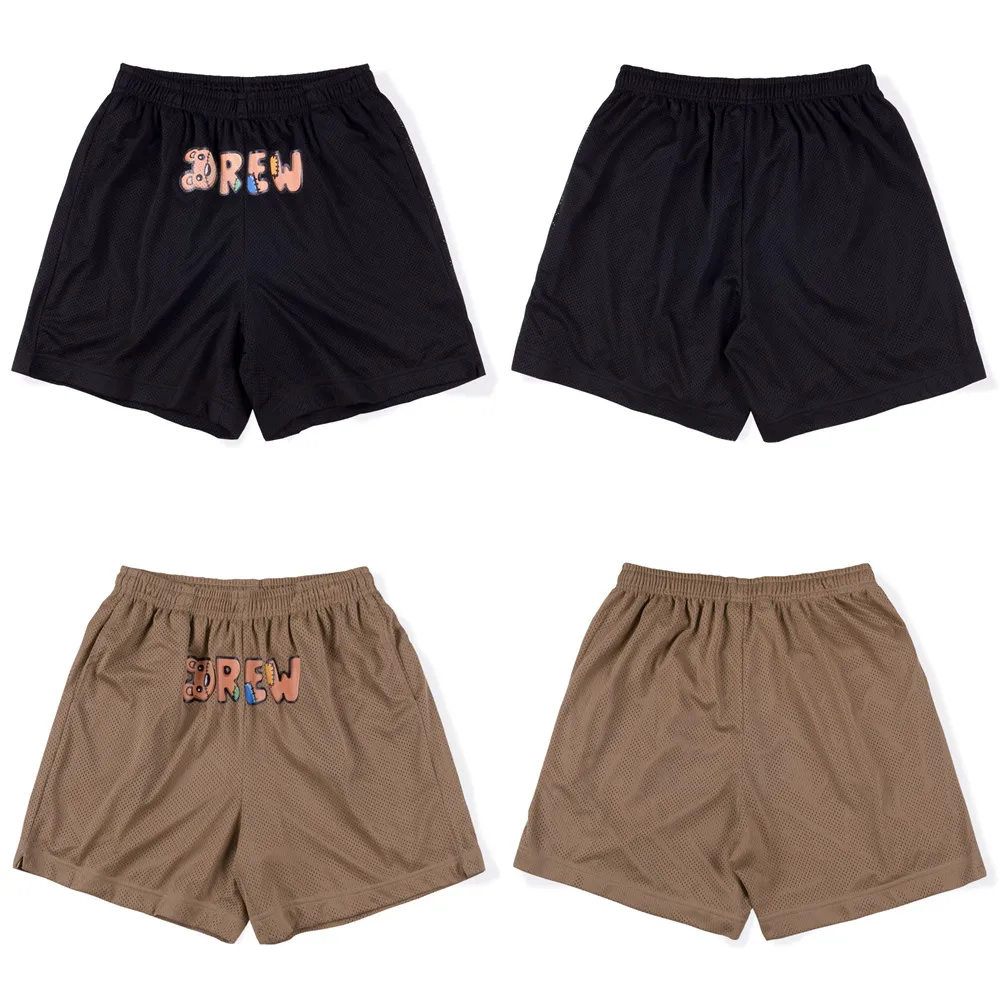 

Drew House Justin Bieber Cartoon Bear Patch Mesh Beach Shorts Men Women Jogger Streetwear Hip Hop Summer Casual Sweat Pants