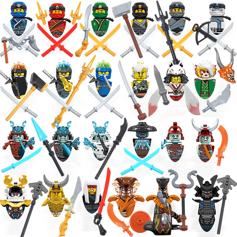 24pcs Ninja Set Mini Doll Action Figure Toy Motorcycle Kai Jay Jane Snake Skeleton Garmadon Pythor Samurai Building Block Brick | Игрушки и