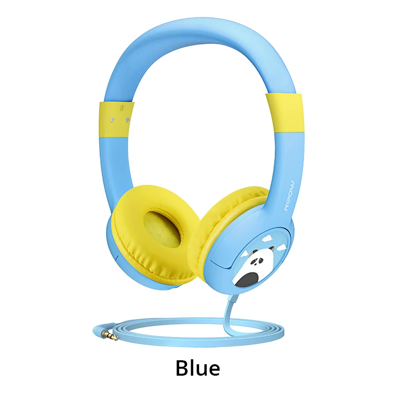 Mpow BH178 детские наушники для защиты слуха, проводные наушники с милой пандой, ограниченная громкость, гарнитура с общим портом и микрофоном для iPhone, iPod - Цвет: Blue Headphone