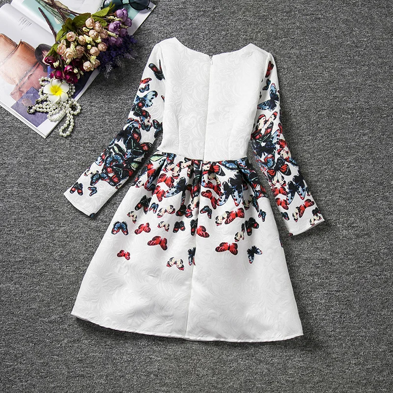 

2019 Europe And America Summer Top Grade Middle And Large Girls Dress Jacquard Butterfly Printed Long Sleeve Princess Dress One-