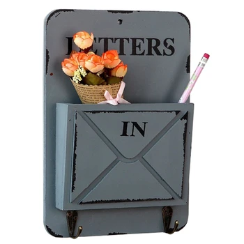 

Creative Multifunction Keys Hanging Hooks Envelope Sundries Storage Box Retro Rangement Shelf Wood Boxes Vintage Home Decoration