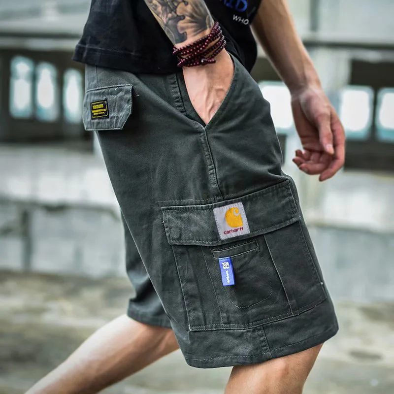Pantalones Cargo holgados de algodón para hombre, petos de pie con múltiples bolsillos, estilo militar, pantalones cortos informales, pantalones de cinco puntos de verano