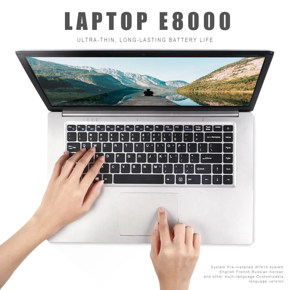 Newest 14" Ultra-thin Laptop Intel E8000 Quad Core 4G+64G SSD M.2 Computer WiFi Bluetooth HDMI Movie/Sport/Gamin Notebook