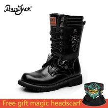 Новинка; армейские ботинки Для мужчин высокого Военная Боевая Мужские ботинки средней высоты с металлической цепочкой Винтаж Мужской панк-сапоги для езды на мотоцикле Для мужчин обувь рок-н