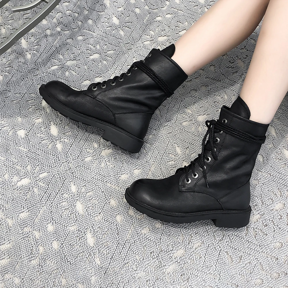 

Plus Size 34-43 2020 Fashion Casual Female Martin Boots Comfortable Genuine Leather Women Boots Flats Women's Shoes Low Heeled