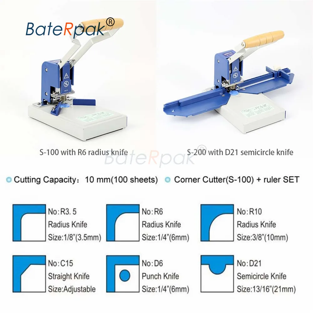 S-100(r6)/s-200(d21) Baterpak/desktop Paper Corner Cutter,manual