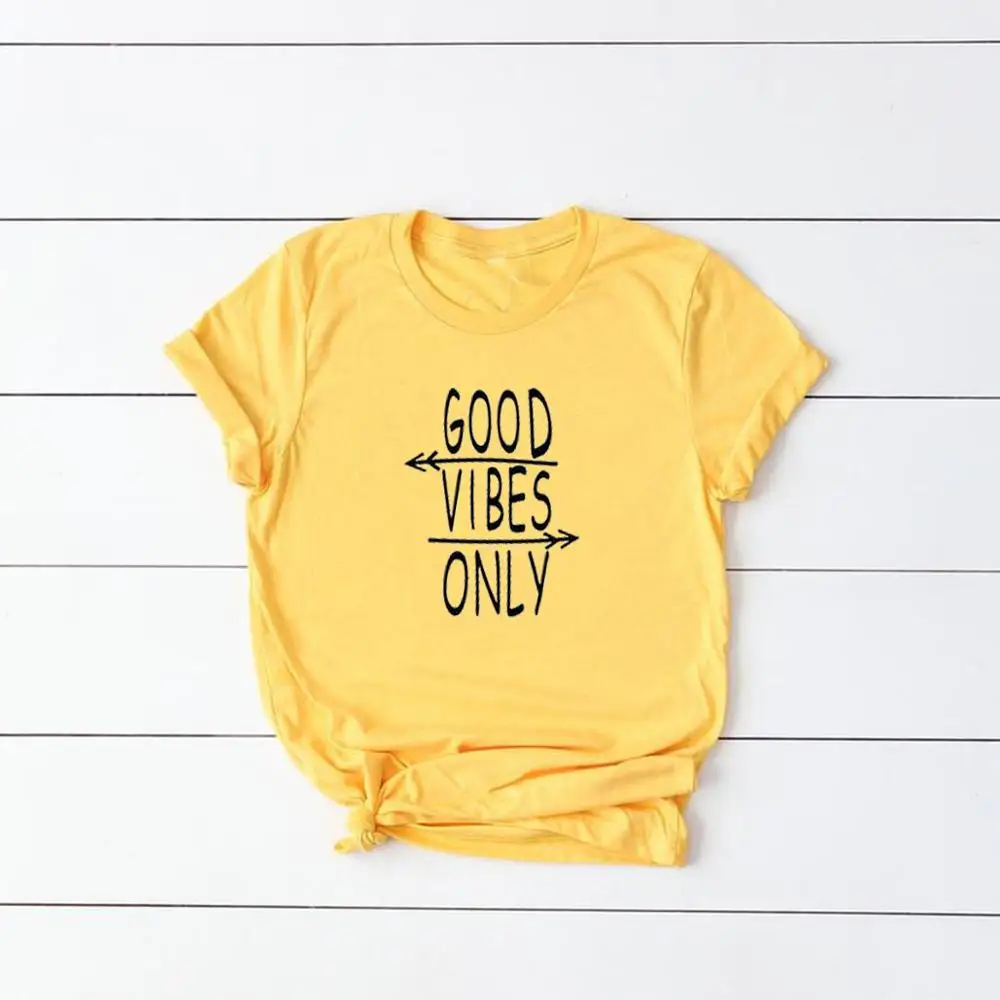 Женская футболка с надписью Good vibes only Повседневная Винтажная в стиле Харадзюку