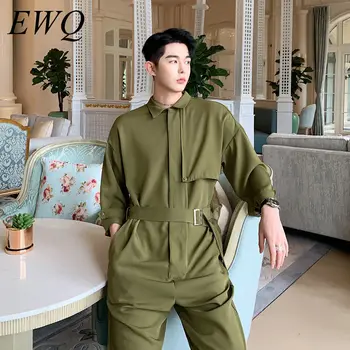

EWQ / men's wear 2020 summer apparel decoration three quarter sleeve ankle-length pants niche jumpsuit with belt for male 9Y1809