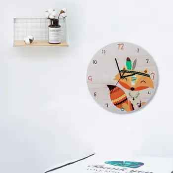 

Fox Wood Cartoon Round Clock Board Circular Silent Quartz Wall Clocks Horloge Murale Kids Room Home Decor Living Room Chirldren