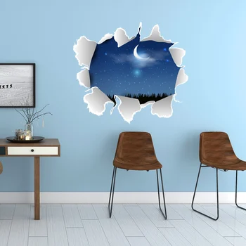 

3D Art Wall Decal Murals For Kids Bedroom Ceiling Nursery Room Wall Stickers Broken Hole Wall Decor Stickers DIY Self-Adhesive