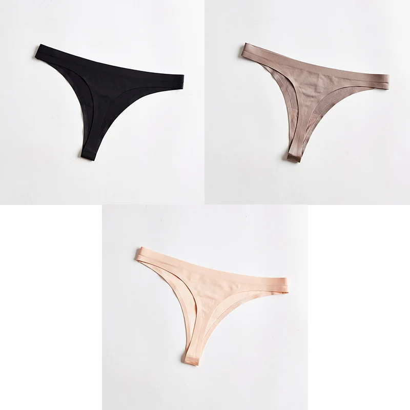 black coffee nude Женское нижнее белье, сексуальные бесшовные спортивные трусы, женские, Т-образные, мягкие, стринги для женщин, нижнее белье, ледяной шелк, 3 шт. BANNIROU - Цвет: black coffee nude