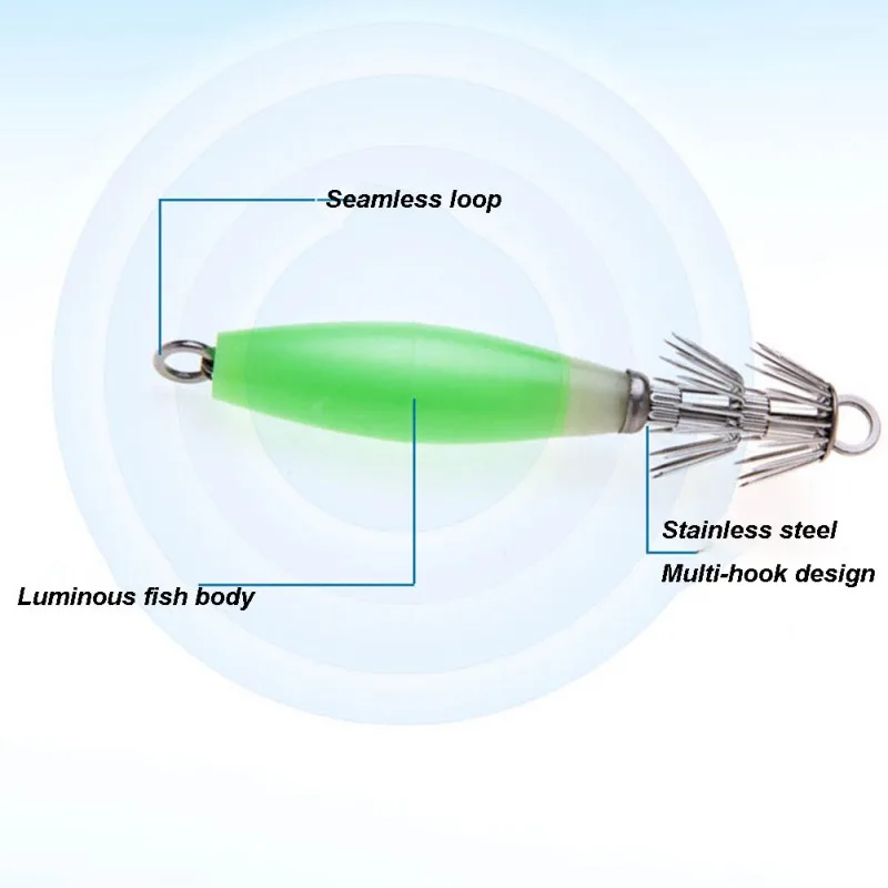 Светящийся зеленый крючок для наживки крючок глубоководные искусственные кальмары приманка подводный ловушка креветка рыболовная приманка для морской воды рыболовный крючок с восемью жалами