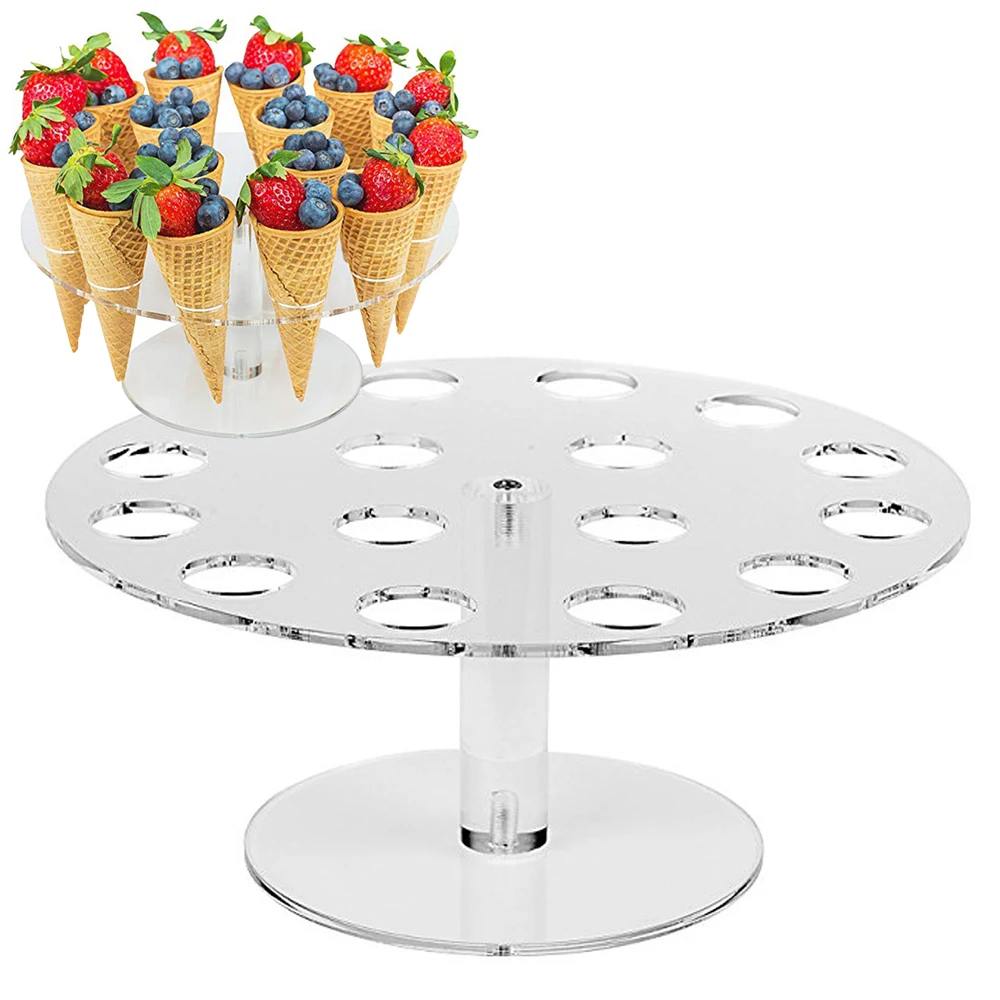 16-Hole Ice Cream Stand A Set Of Round Acrylic Material Cone Dessert Holder Waffle Popcorn Display Stand Party Shelf TW039