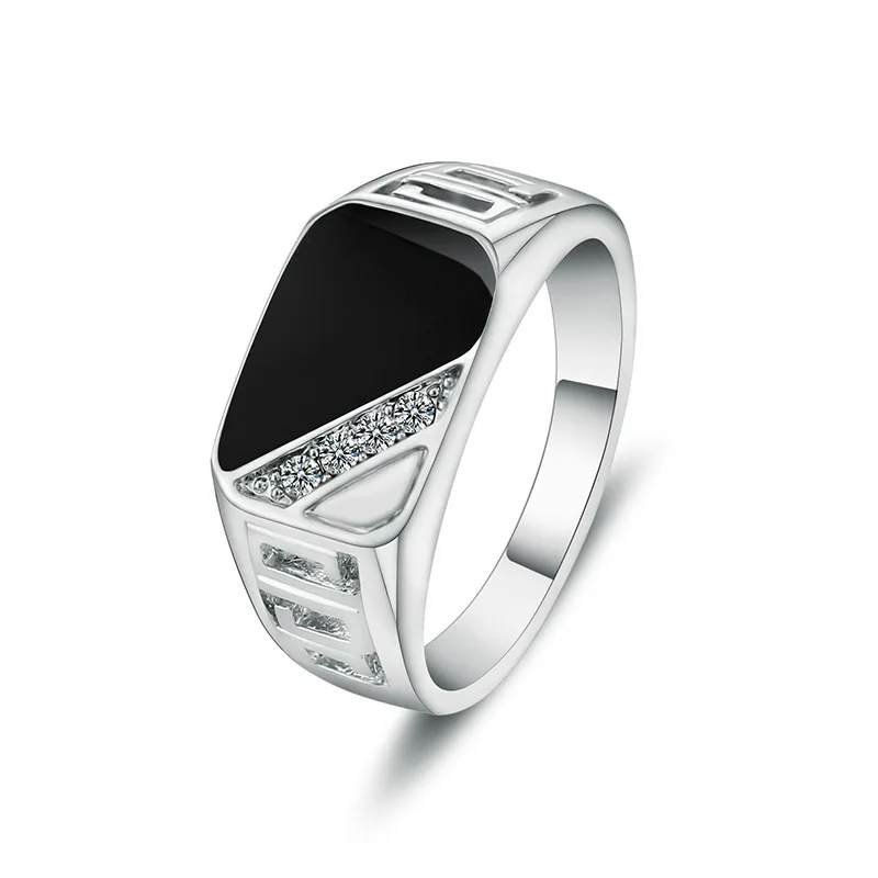 

Silver-plated European and American classic square shape trendy men's party ring
