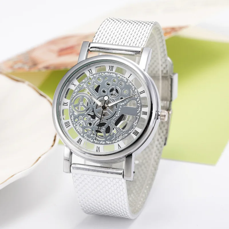 2020 Skeleton Wrist Watch Men Simple Style Mesh Belt Men Women Unisex Quartz Watches Hollow Watches relogio masculino