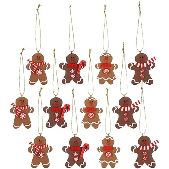 

12Pcss Assorted Clay Figurine Ornaments Doll Gingerman Hanging Charms Christmas Tree Ornament 7X5cm