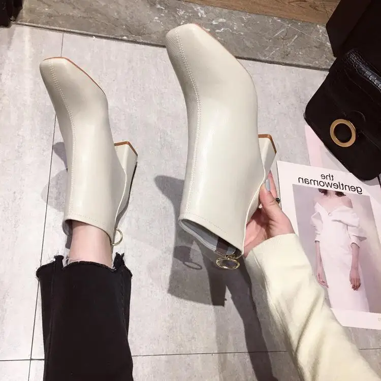 

Square With Boots Short Boots Metal Back Zipper Model Woman Boots