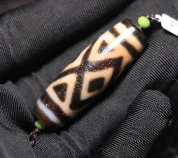 

rare&royal Magic Tibetan Old Oily Agate 3 Eye Dorje wisdom dZi Bead Amulet 45*15mmm