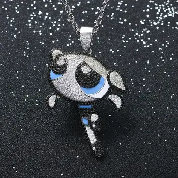 

Iced Out Cartoon Pendants With Tennis Chain Micro Paved Zircon Necklace For Men Women 3 Styles Fashion Hip Hop Jewelry