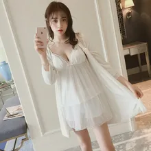 Сексуальное нижнее белье, сексуальная пижама для девочек, соблазнительные летние костюмы из трех предметов, кружевная ночная рубашка принцессы, пижама с длинными рукавами и подушкой