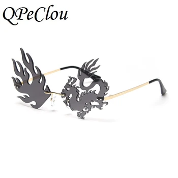 

QPeClou 2020 New Unique Rimless Color Party Sunglasses Women Fashion Dragon And Phoenix Glasses Men Dance Glasses For Female