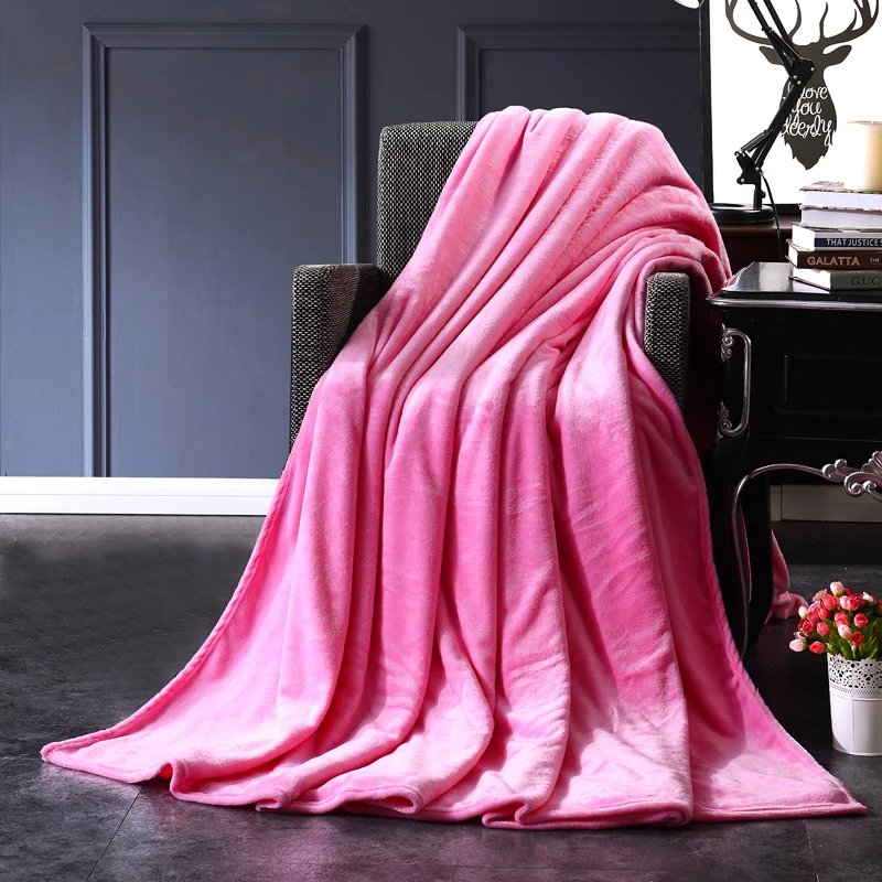 

Home Textile Flannel Blanket Winter Super Warm Soft Blankets Throw on Sofa/Bed/Plane Travel Patchwork Solid Bedspread Pink