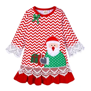 

Girls Winter Christmas Print Dresses 2019 New Lace Santa Claus Embroidered Dress