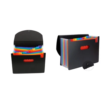 

A4 Letter Size with 12 Pockets Black Filing Folders Desk Storage Accordion File Organizer with Lid & 13 Pockets Expanding Files