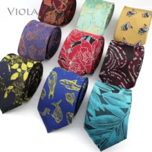 Забавный Женский Галстук из полиэстера с мультяшным рисунком в виде листьев лебедя, морских рыб, цветов, мужской галстук 7 см, костюм для смокинга, банкета, вечерние галстуки, Подарочный аксессуар