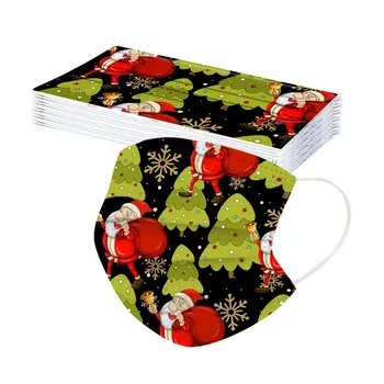 

20pc Adult's Mask Disposable Masks 3 Ply Non-woven Earhook Santa Claus Printing Merry Christmas Party Mask Mascarilla Masque