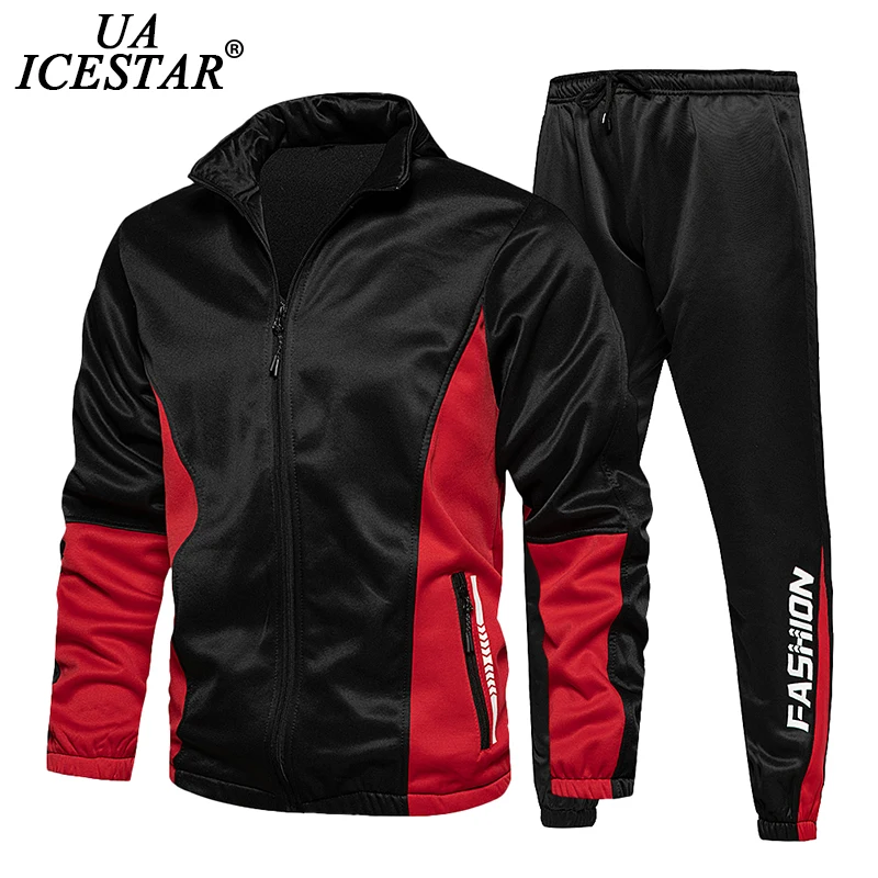 

2020 Autumn Casual Retro Sports Suit Men's Color Matching Sweatshirt Stand-Up Collar Pullover +Sweatpants Men Long-Sleeved Suit