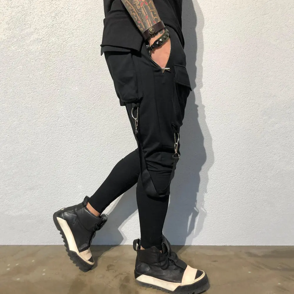 Новые популярные мужские зауженные брюки с боковыми карманами в стиле хип-хоп, однотонные черные спортивные штаны, брюки для бега, мужские Модные Длинные хлопковые спортивные штаны