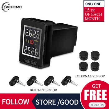 

Tire Pressure Alarm Car Solar Energy 4PCS Sensor TPMS Tire Pressure Monitoring Vehicles Auto USB Explosion Proof Windshield