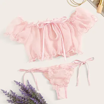 

Women Lingerie Sets Solid Color Corset Mesh Transparent Bra + G-thong Sexy Underwear Bra And Panty Set Women Lingerie Feminina