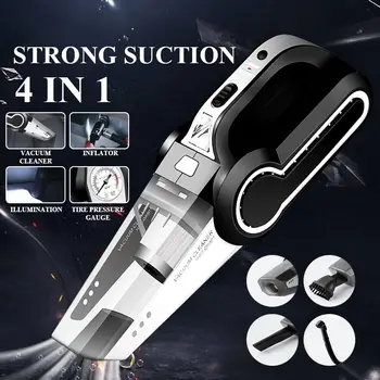 

4 in 1 Portable Car Vacuum Cleaner Handheld with Air Compressor LED Light 120W 4000Pa Wet & Dry Vacuum Cleaner