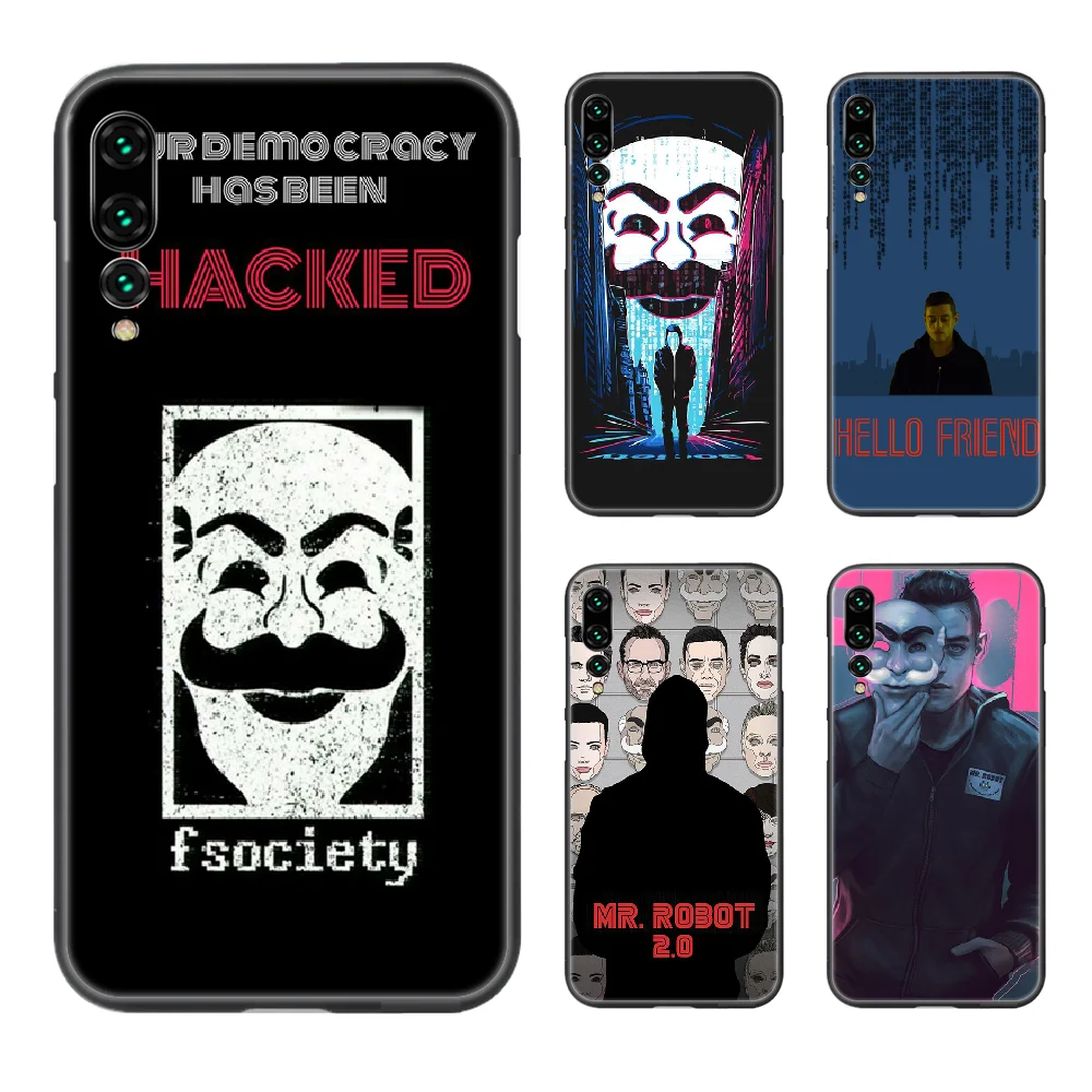 Чехол Mr Robot fsocial для телефона Корпус Корпуса Huawei P8 P9 P10 P20 P30 P40 Lite Pro Plus smart Z 2019 Черный