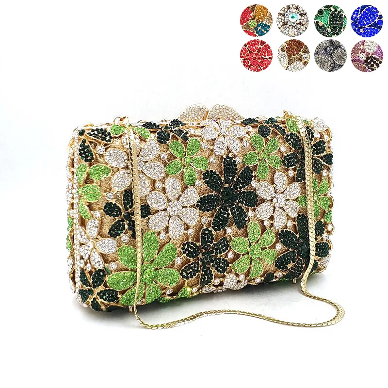 

Newest women evening party diamonds elegant clutches luxury bridal wedding party elegant chrysanthemum flower crystal purses bag